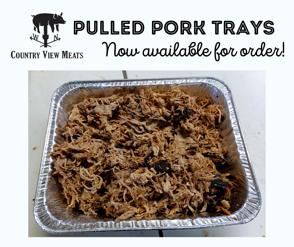 Pulled+pork Pulled pork tray from Country View Meats, featuring tender, shredded pork ready for order. Ideal for gatherings and events.